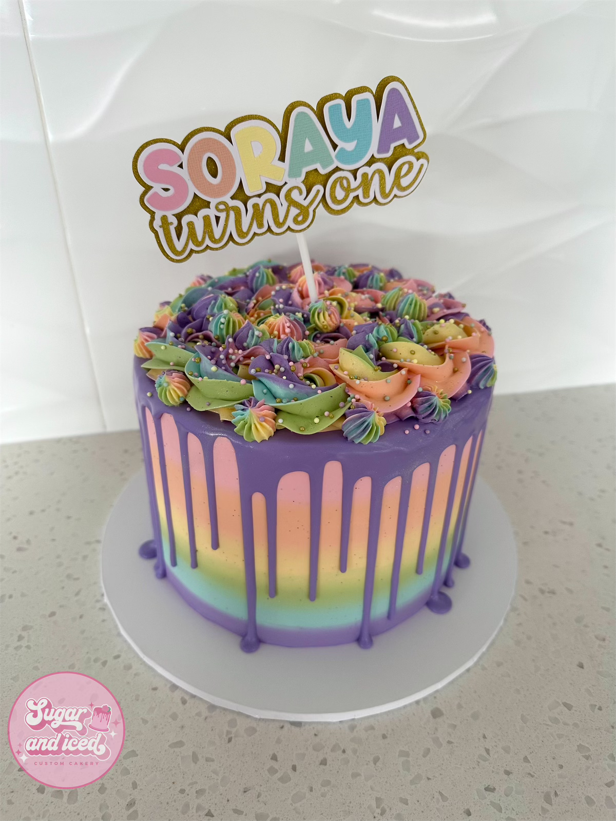 Rainbow Swirl Drip Cake