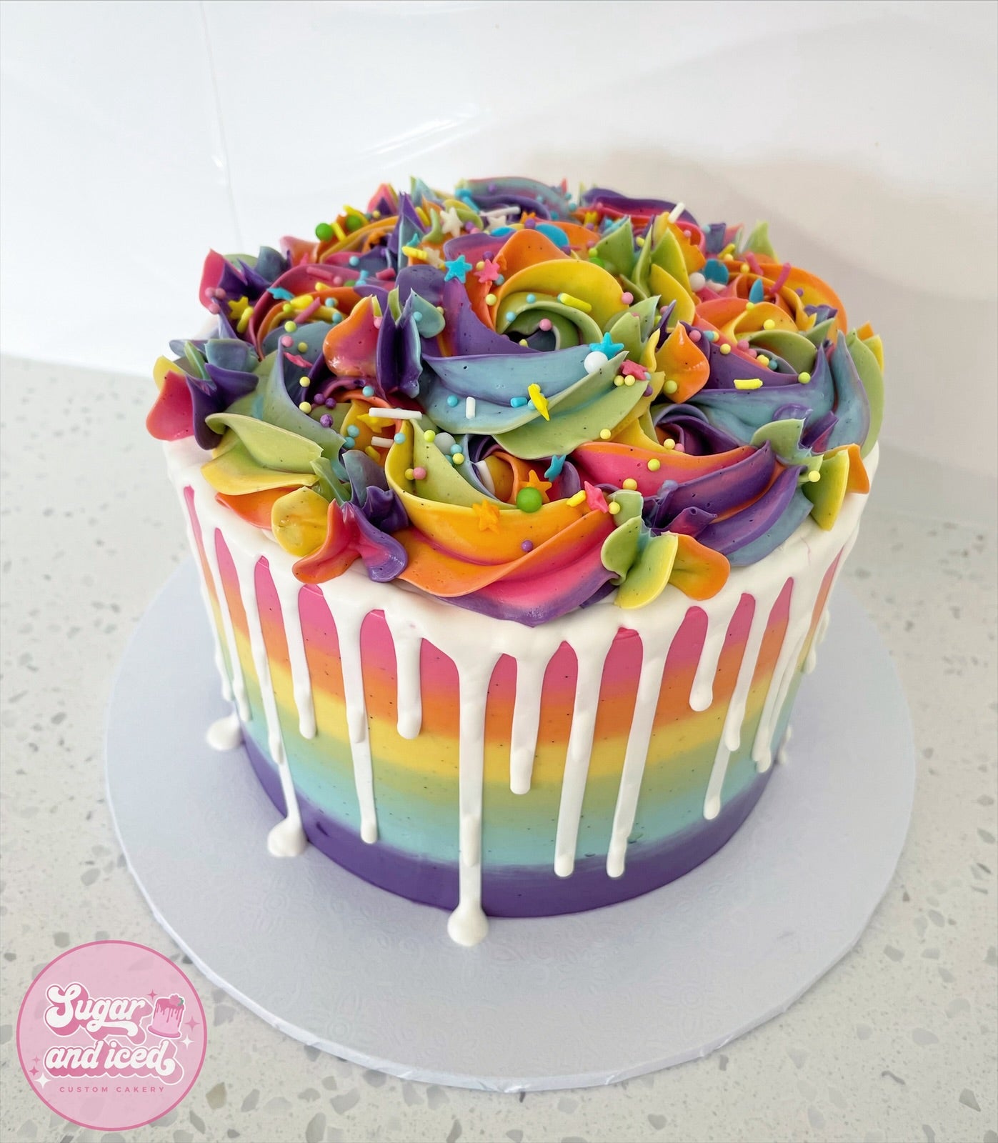 Rainbow Swirl Drip Cake