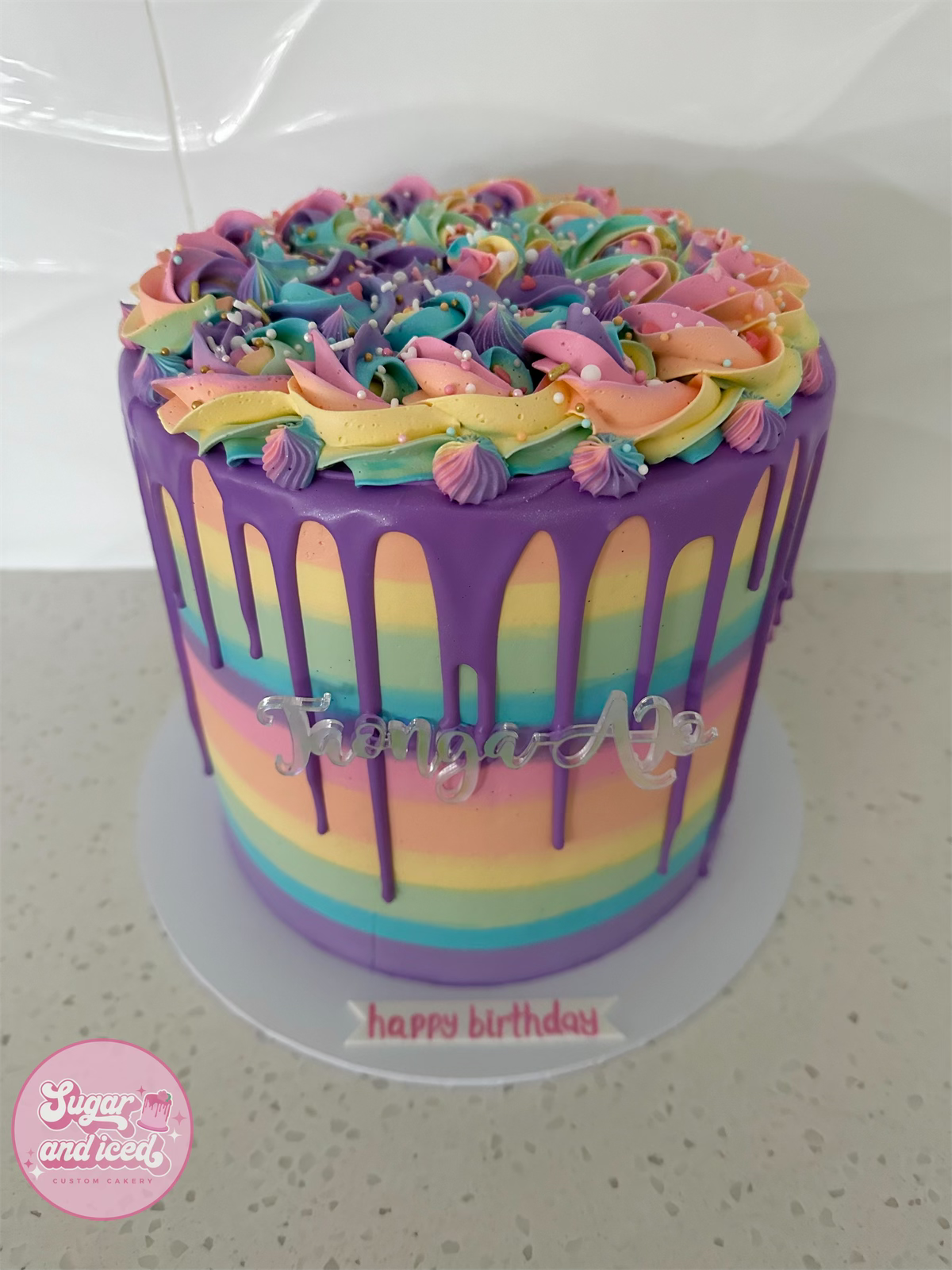 Rainbow Swirl Drip Cake