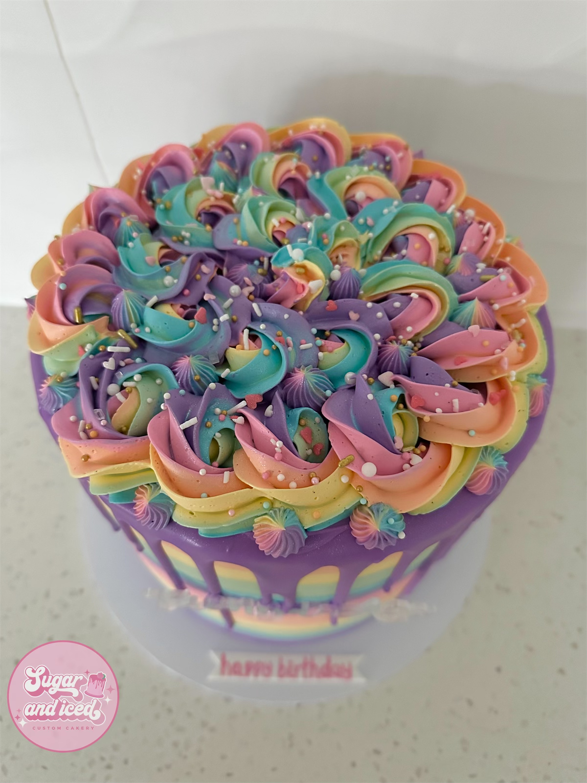 Rainbow Swirl Drip Cake